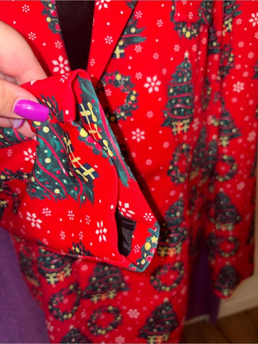 🆕💜Men’s Christmas Tree & Wreath Holiday Blazer Jacket Red Size M Single Button - Picture 7 of 10